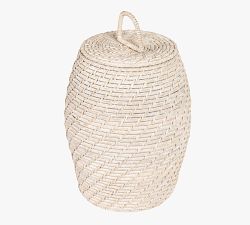 Bruno White Rattan Baskets With Lids, Set of 2