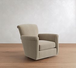Open Box: Irving Roll Arm Swivel Armchair without Nailheads (33") - Sunbrella® Performance Herringbone Light Gray