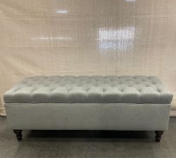 Open Box: Lorraine Upholstered Queen Tufted Storage Bench (58") - Premium Performance Basketweave Light Gray, Espresso