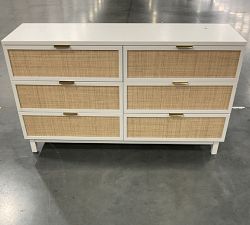 Open Box: Westly Cane 6-Drawer Dresser (60") - Chalk White, Brass Pulls