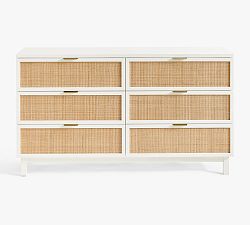 Open Box: Westly Cane 6-Drawer Dresser (60") - Chalk White, Brass Pulls
