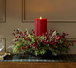 Faux Mixed Pine &amp; Twig Pillar Holder
