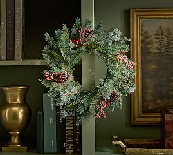 Faux Mini Mixed Pine &amp; Red Berry Wreath
