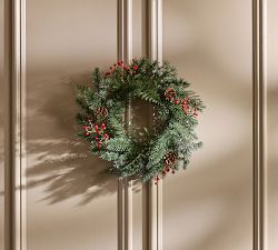 Faux Mini Mixed Pine &amp; Red Berry Wreath