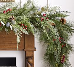 Faux Lit Pine &amp; Eucalyptus Garland