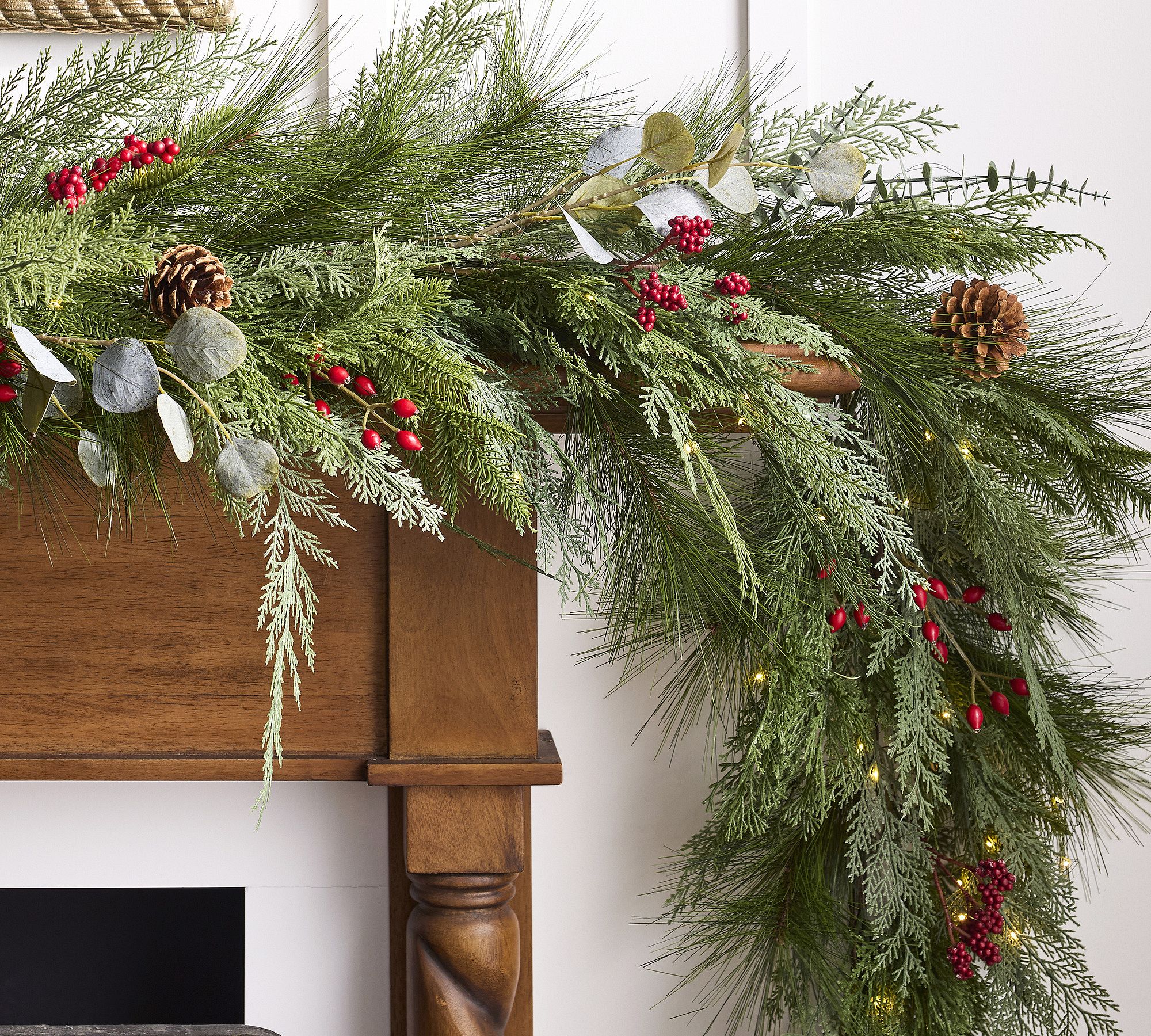 Faux Lit Pine & Eucalyptus Garland