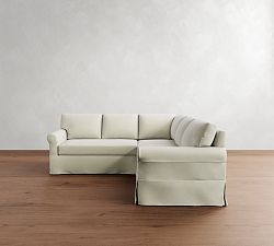 York Roll Arm Slipcovered 3-Piece L-Shaped Sectional (93")