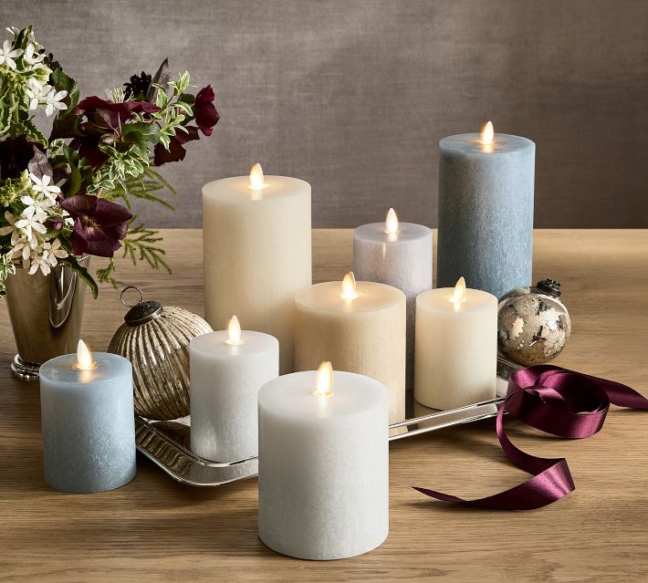 Premium Flickering Flameless Salt Washed Wax Pillar Candle, 3