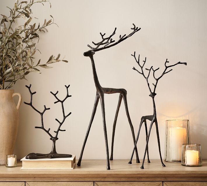Bronze Sculpted Reindeer - Elegant Holiday Decor | Pottery Barn