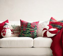 Christmas Tree Sled Embroidered Lumbar Pillow Cover