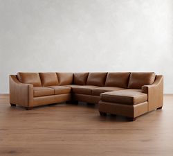 York Slope Arm Leather 4-Piece Chaise Sectional (119")