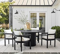 Get the Look: Malibu Metal Grand Round Dining Table + Curved Dining Chair Set