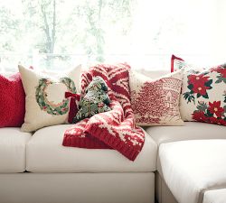 Snowy Village Embroidered Pillow Cover