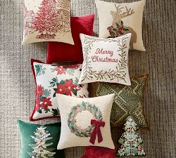 Snowy Village Embroidered Pillow Cover