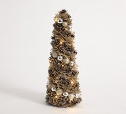 Lit Burlap Pinecone Tree