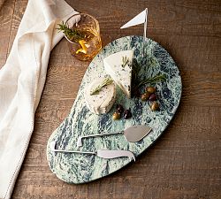 Figural Golf Marble Cheese Board &amp; Cheese Knives Set