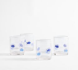 Open Box: Fish Icon Drinking Glasses, Set of 4 - Blue