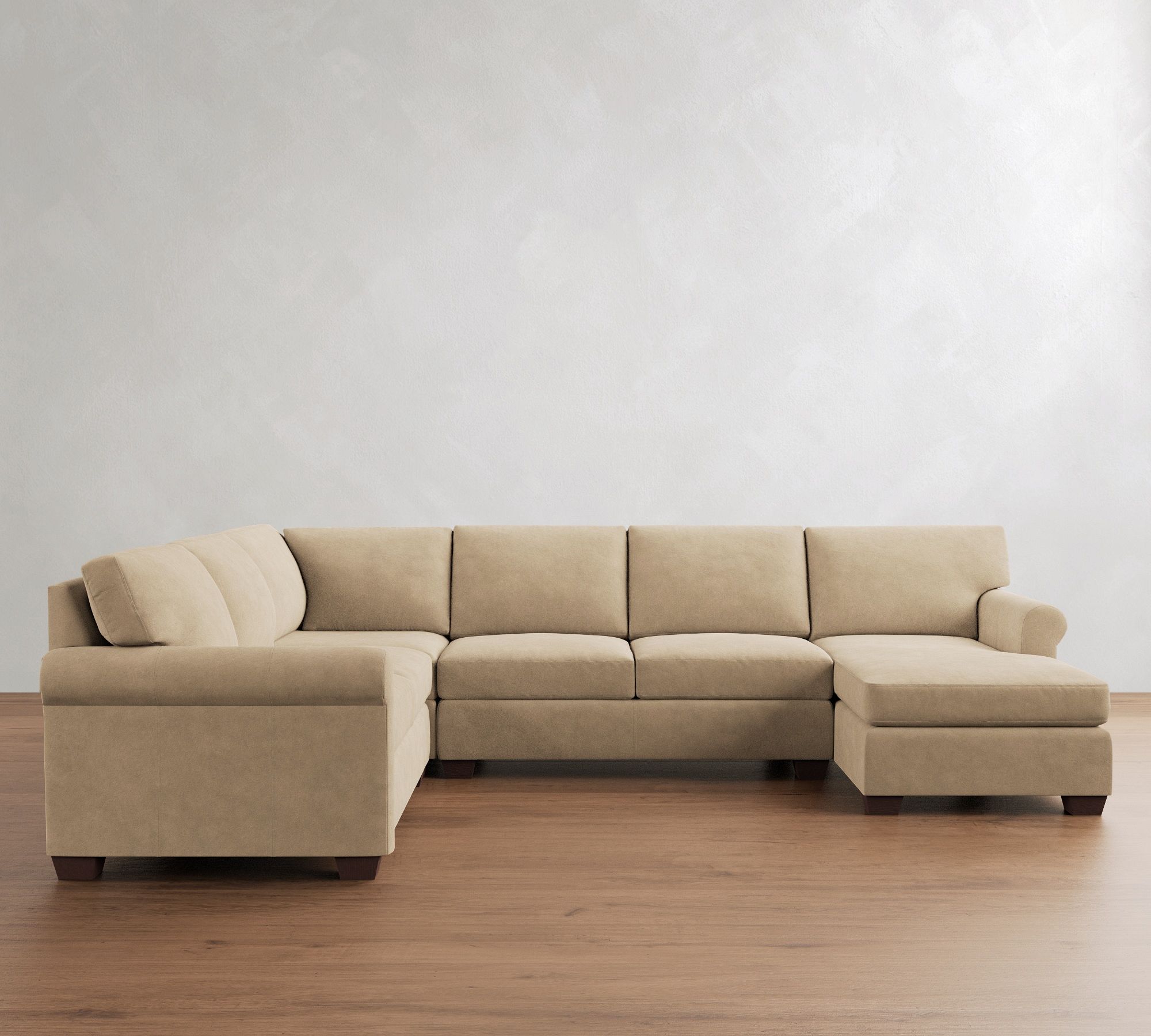 York Roll Arm Leather 4-Piece Chaise Sectional (121")