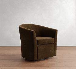 Open Box: Hyde Upholstered Swivel Armchair - Faux Mohair Velvet Espresso