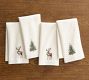 Tree &amp; Stag Icon Embroidered Cotton Napkins - Mixed Set of 4