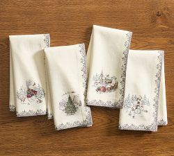 Vintage Christmas Cotton Napkins - Mixed Set of 4