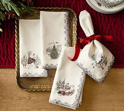 Vintage Christmas Cotton Napkins - Mixed Set of 4