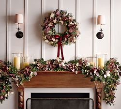 Faux Lit Elevated Holiday Wreath &amp; Garland