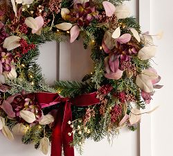 Faux Lit Elevated Holiday Wreath &amp; Garland