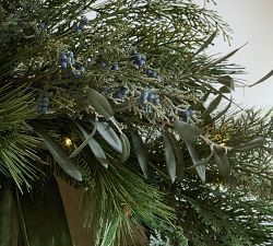 Faux Lit Dusty Olive Wreath &amp; Garland