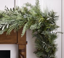 Faux Lit Dusty Olive Wreath &amp; Garland