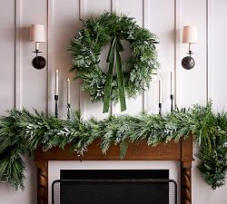 Faux Lit Dusty Olive Wreath &amp; Garland