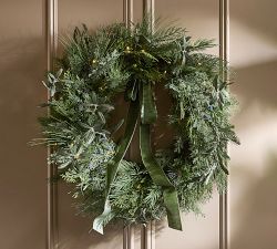 Faux Lit Dusty Olive Wreath &amp; Garland