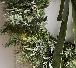 Faux Lit Dusty Olive Wreath &amp; Garland