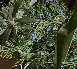 Faux Lit Dusty Olive Wreath &amp; Garland