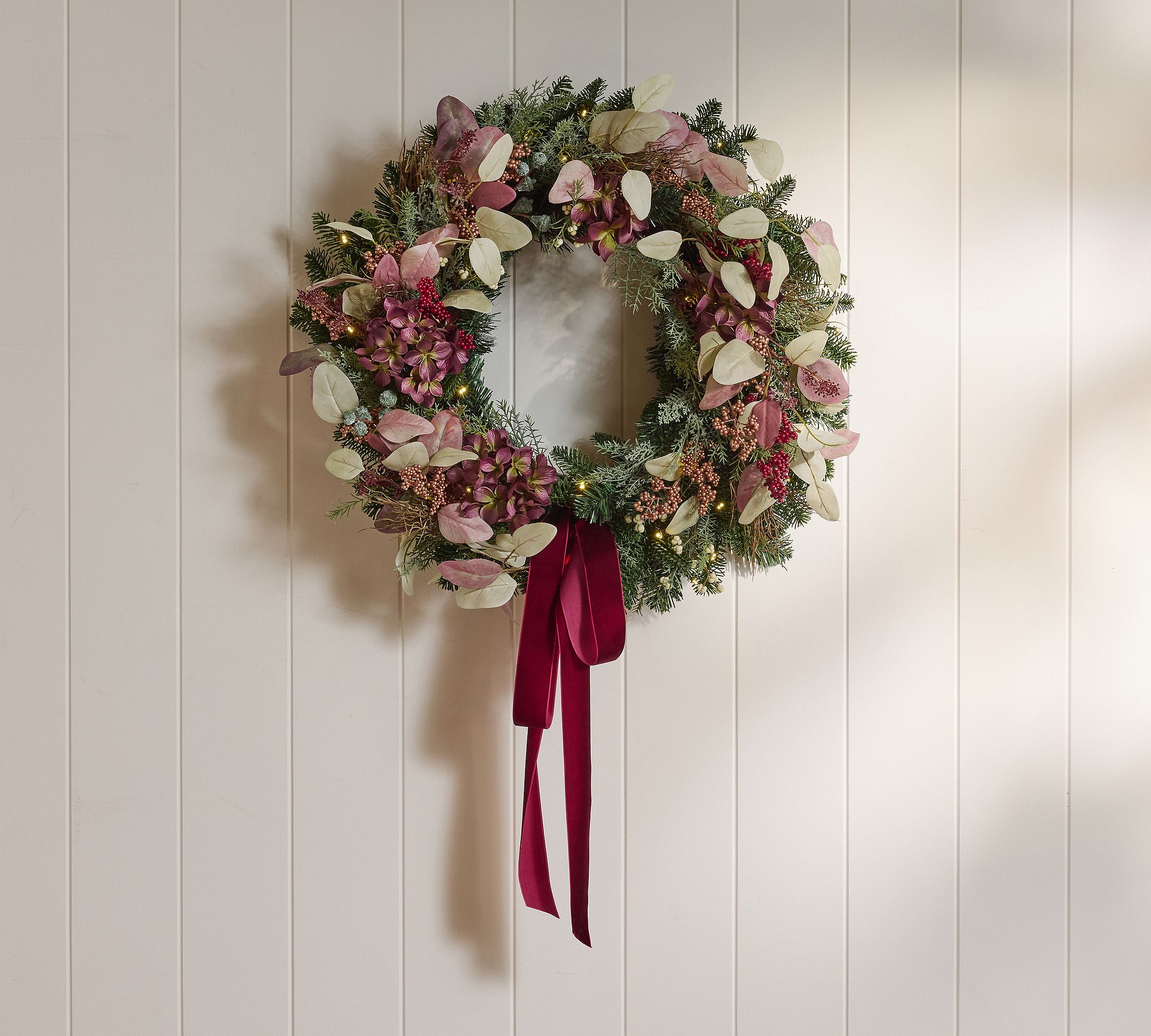 Faux Lit Elevated Holiday Wreath & Garland