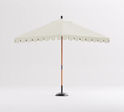 Scalloped Rectangular Teak Umbrella with Brass Accents (10')