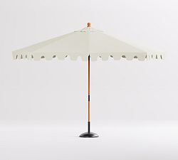 Scalloped Round Teak Umbrella with Brass Accents (9')