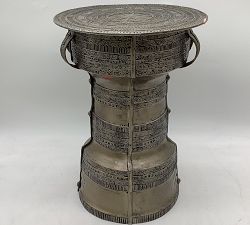 Open Box: Frog Drum Round Outdoor Side Table, Small (12") - Aged Brass