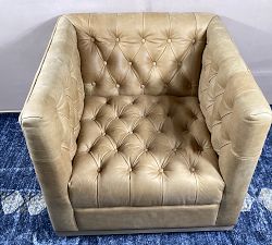 Open Box: Edgewood Leather Swivel Chair without Nailheads - Keystone Sandstone, Seadrift