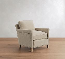 Open Box: Tyler Roll Arm Armchair with Nailheads (36") - Performance Chateau Basketweave Oatmeal, Seadrift