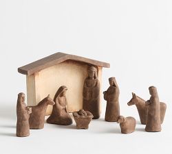 Rustic Brown Nativity Set