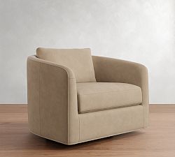 Open Box: Remmy Leather Swivel Chair (39") - Nubuck Sand