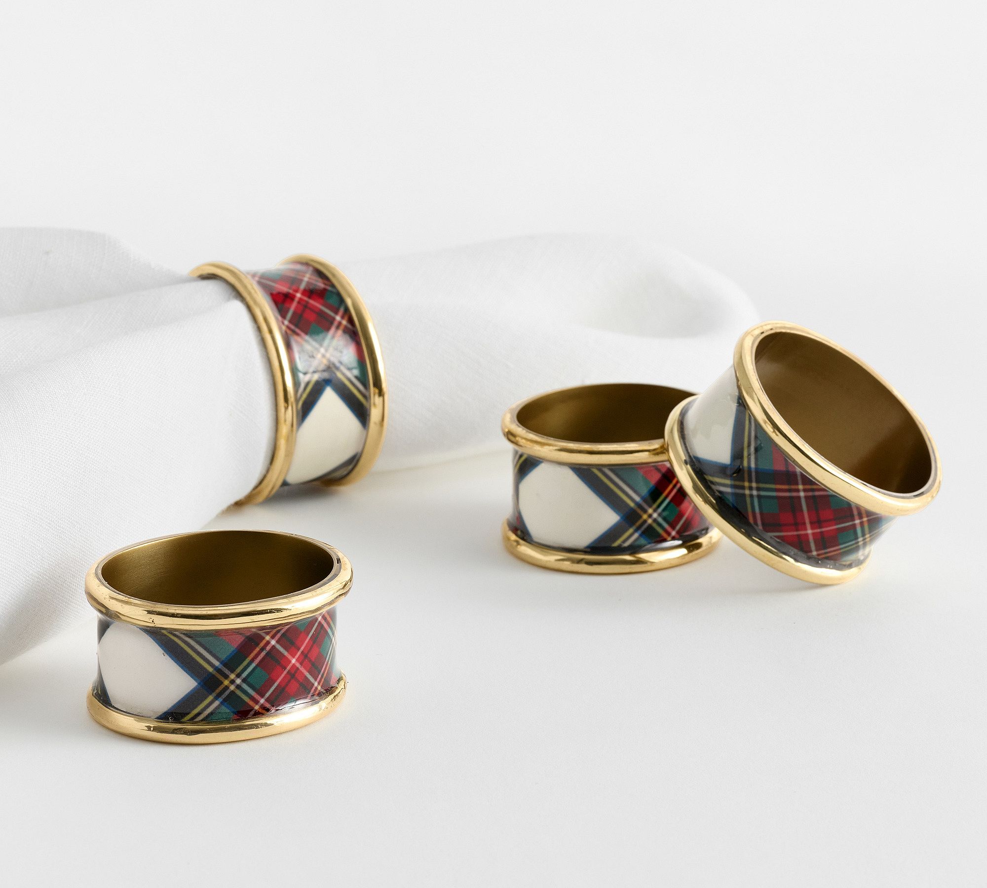 Stewart Plaid Enamel Napkin Rings - Set of 4