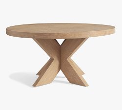 Open Box: Modern Farmhouse Round Pedestal Extending Dining Table (60"-78") - Fog