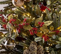 Faux Lit Red Berry &amp; Leaves Garland