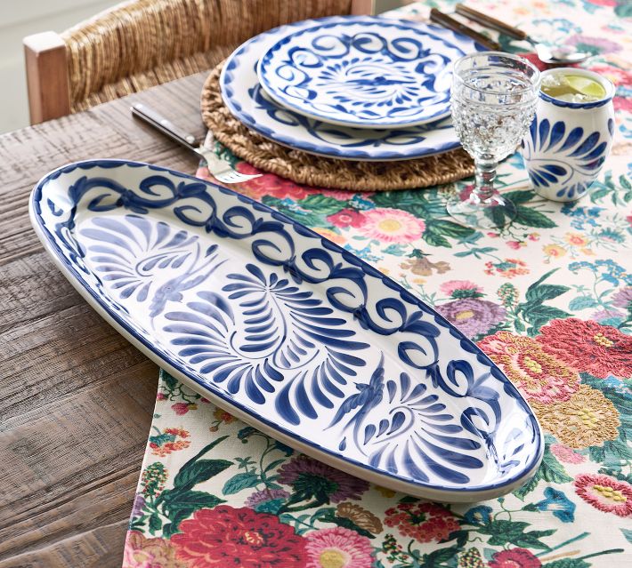 Pottery Barn Outlet サービングプレートセット Puebla Porcelain Slim Oval Serving Platter | Pottery Barn