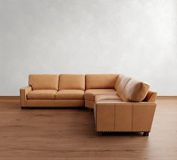 Turner Square Arm Leather 3-Piece L-Shaped Wedge Sectional (116"&ndash;121")