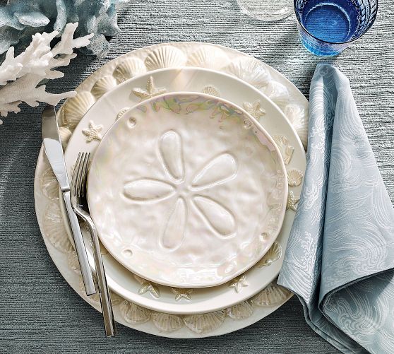 Pearlescent Sand Dollar Stoneware Salad Plates - Set of 4
