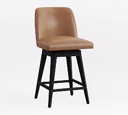 Open Box: Layton Leather Swivel Counter Stool (25.5"H) - Churchfield Camel, Blackened Oak