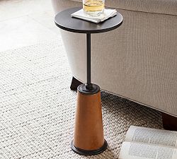 Finn Round Leather Accent Table (14")